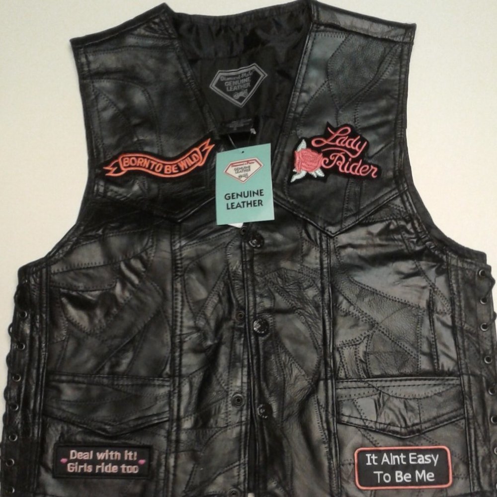 Women's Black Leather Motorcycle rider Vest size S